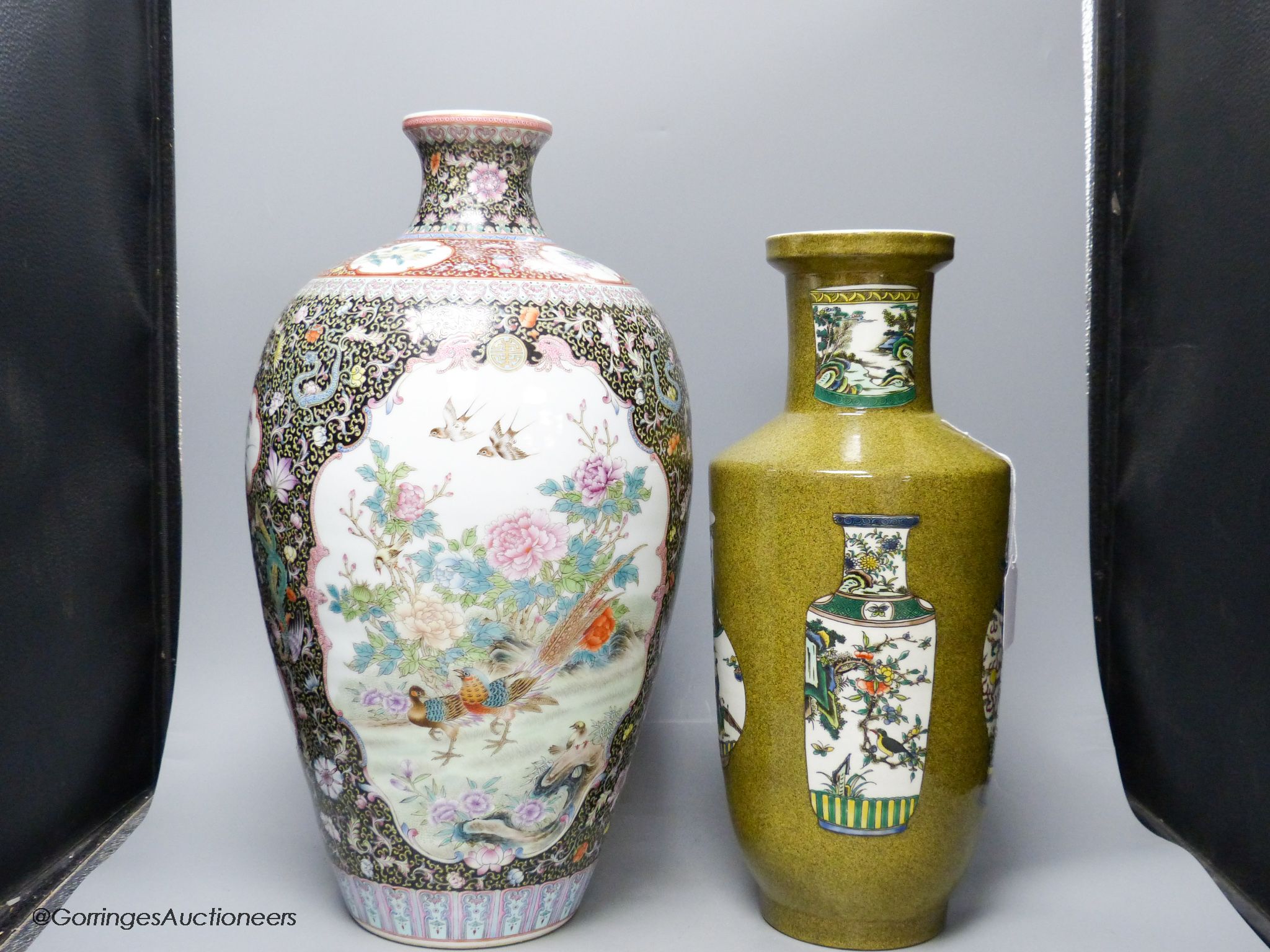 Two 20th century Chinese vases, one famille noire, height 50cm